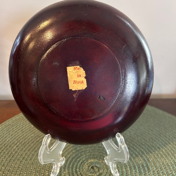 Vintage HAITI Hand Made Turned Solid Mahogany Wooden Bowl Scalloped Edge and Tag - Picture 3 of 14